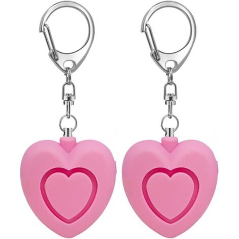 Alarme de sécurité personnelle avec lumière LED, porte-clés en forme de cœur, indispensable pour les voyages en plein air, 125 dB, rose, lot de 2 (1/5)