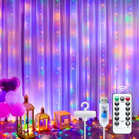 Guirlande lumineuse LED rideau, 3 m x 3 m, idéale pour les décorations d'anniversaire, de mariage et de Noël (lumières colorées, 1 paquet) (1/5)