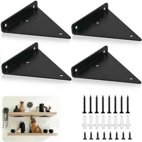 Lot de 4 supports muraux robustes en fer (avec vis), supports d'étagères invisibles à angle droit (grande capacité), noirs, 130 x 170 mm (1/5)