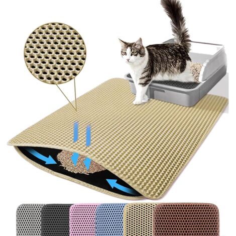 Tapis de litière pour chat, double couche, nid d'abeille, antidérapant, imperméable et anti-urine, accessoire pour chat, 4050 cm, beige (1/5)