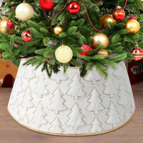 Jupe de sapin de Noël en fausse fourrure, style rustique, parfaite pour les décorations de Noël (72 cm de diamètre, blanche). (1/5)