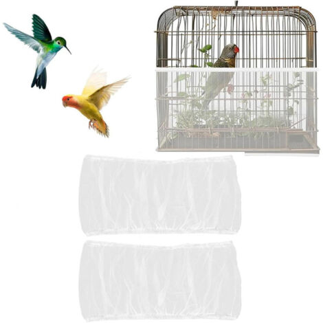 2 x Housse pour cage à oiseaux, filet de protection en nylon lavable, ventilé, anti-poussière et anti-graines, réglable de 80 à 110 cm, blanc - S (1/5)