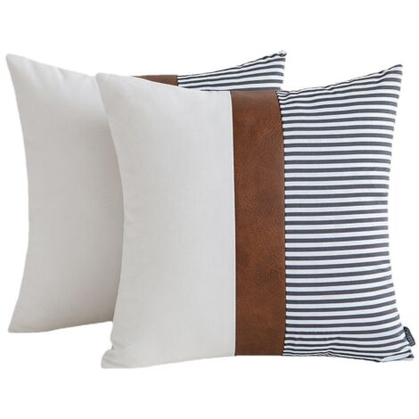 Housses de coussin style ferme 45x45cm, carrées, décoratives, en coton imitation cuir beige, 2 housses de coussin texturées, adaptées aux canapés-lits. (1/5)