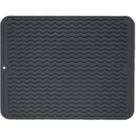 Tapis d'égouttage en silicone, tapis d'égouttage antidérapant, tapis d'évier, tapis de séchage en silicone résistant à la chaleur, tapis d'égouttage pour plan de travail de cuisine (40 × 30 cm noir) (1/4)