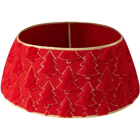Jupe de sapin de Noël en fausse fourrure, style rustique, parfaite pour les décorations de Noël (72 cm de diamètre, rouge). (1/4)