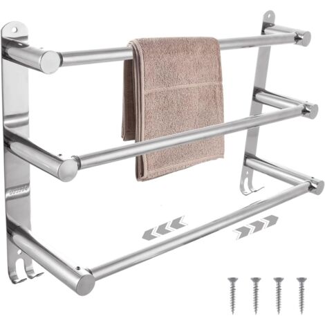 Porte-serviettes mural de salle de bain avec barre à serviettes réglable, longueur de 50 cm à 90 cm, en acier inoxydable, trois barres.