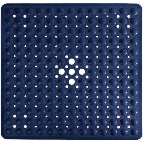Tapis de douche antidérapant à ventouses, résistant à la moisissure, avec trous d'évacuation, lavable en machine, 53 x 53 cm, bleu. (1/5)