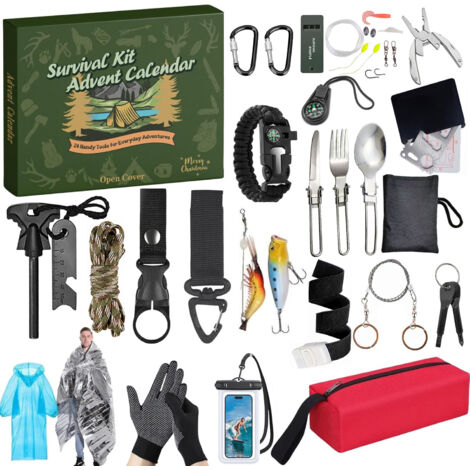 Kit de survie 2025 - Calendrier de l'Avent, Compte à rebours de Noël 24 jours avec outils d'extérieur