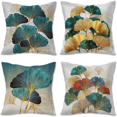 Taies d'oreiller 45x45cm, lot de 4, motif de plantes tropicales, en pur coton, en coton et lin doux, forme carrée, conviennent aux chambres, salons, canapés, lits, voitures et autres endroits. (1/5)