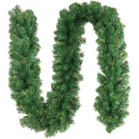 Guirlande de Noël de 2,7 m , guirlande verte pour cheminées, murs, portes, escaliers, intérieures et extérieures300 branches. (1/5)