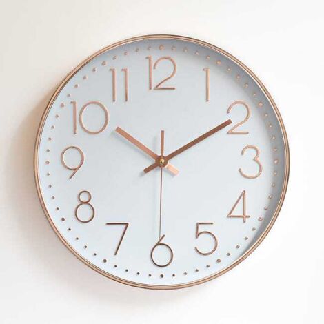Horloge Murale Moderne de 12 Pouces, Horloge de Cuisine à Quartz Silencieuse à Piles Ronde Facile à Lire pour la Maison/Bureau/École, or rose.