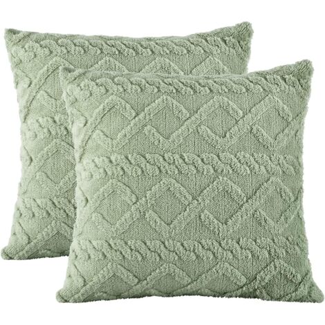 Lot de deux housses de coussin en velours doux vert sauge, taies d'oreiller carrées de style bohème de 45 x 45 pouces,adaptées aux canapés et aux chambres à coucher, vert œuf de canard.