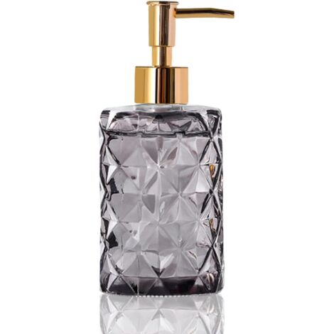 Distributeur de savon en verre avec pompe, convient au savon pour les mains, au savon liquide et au liquide vaisselle (330 ml, gris).