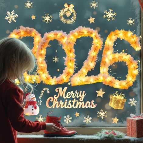 Autocollants de fenêtre de noël avec motif de guirlandes dorées, accessoires de décoration pour fête de noël, nouvel an 2026 (1/5)