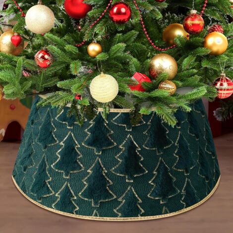 Jupe de sapin de Noël en fausse fourrure, style rustique, parfaite pour les décorations de Noël (72 cm de diamètre, verte). (1/5)