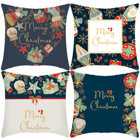 Taies d'oreiller de Noël, lot de 4, taies d'oreiller carrées de 45 x 45 cm, cadeau de Noël. (1/5)