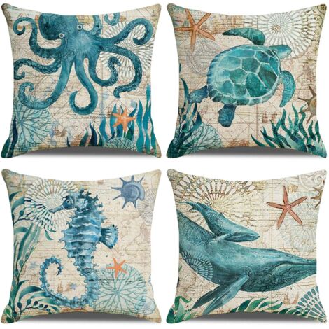 Housses de coussin 45x45 pouces, ensemble de 4 pièces, en coton et lin, décoration de canapé, décoration intérieure, taies d'oreiller ultra-douces, conviennent au salon, à la chambre et au canapé, sty (1/5)