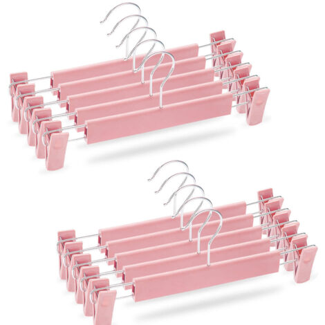Porte-pantalon 10 pièces, pince pour porte-pantalon, cintre antidérapant, sangle de jupe, clip réglable, crochet pivotant à 360°,rose. (1/5)