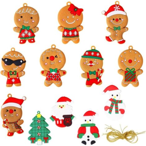 12 décorations en pain d'épice, décorations pour sapin de Noël, avec ficelle pour une suspension facile sur les arbres, les cheminées, etc. (1/5)