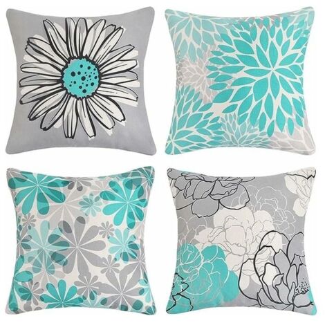 Ensemble de housse de coussin d'extérieur imperméable, taie d'oreiller en lin à motif tournesol, convient pour terrasse, jardin, salon, chambre (45 x 45 cm, vert) (1/5)