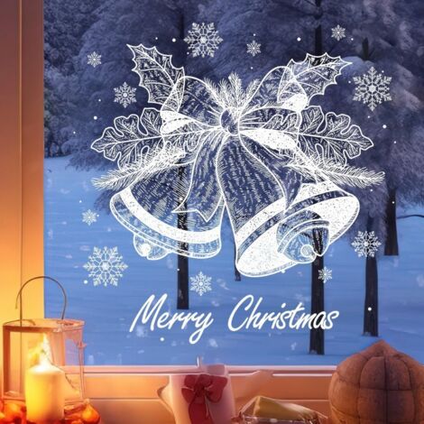 Autocollants de fenêtre de noël, 2 feuilles, avec cloches et flocons de neige, fournitures de décoration de vacances d'hiver (1/5)