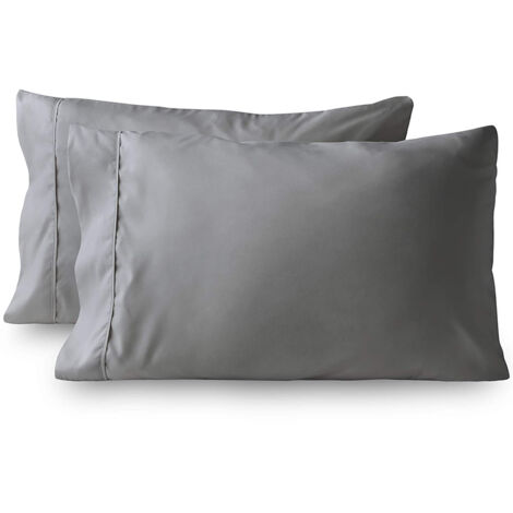 Deux taies d'oreiller, taies d'oreiller en microfibre, gris foncé, 51 x 76 cm, style enveloppe. (1/5)