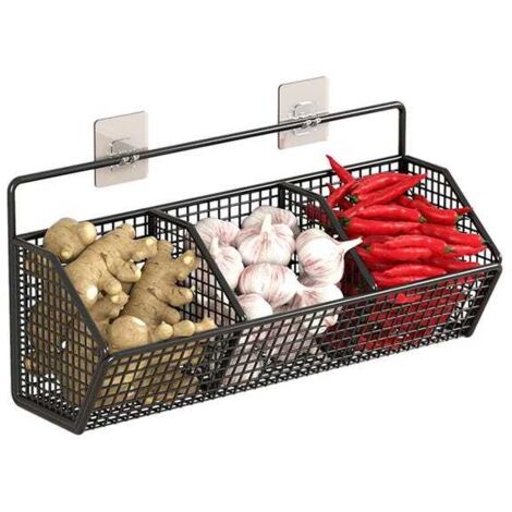 Étagère Murale de Cuisine - Rack à Épices, Ail, Gingembre, Oignons - Panier à Légumes/Fruits - Sans Perçage - Organisateur de Cuisine (1/5)