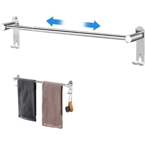 Porte-serviettes mural de salle de bain avec barre à serviettes réglable, longueur de 50 cm à 90 cm, en acier inoxydable, barre unique. (1/5)