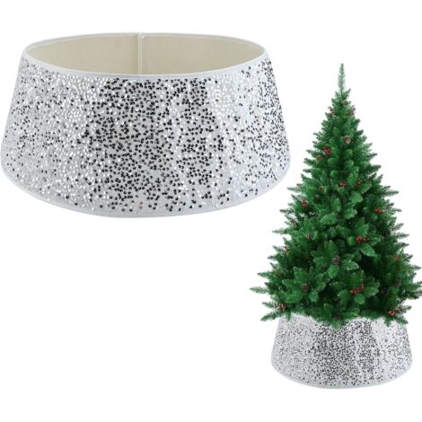 Jupe de sapin de Noël, cache-pied de sapin, anneau décoratif pour sapin de Noël, décoration de fête pour la maison - 55 x 72 x 25 cm (argent) (1/5)