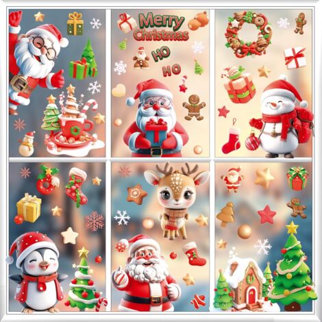 Autocollants de Noël, 72 feuilles, adaptés à la décoration de fenêtres, aux ornements de Noël, au Père Noël et aux rennes. (1/5)
