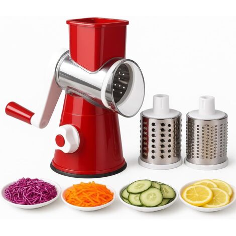 Coupe-légumes multifonctionnel à tambour, râpe manuelle, trancheuse à pommes de terre, machine à fromage, rouge