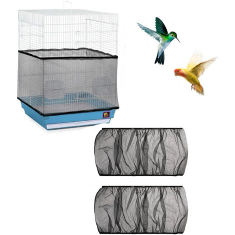 2 x Housse pour cage à oiseaux, filet de protection en nylon lavable, ventilé, anti-poussière et anti-graines, réglable de 150 à 180 cm, noir - L (1/5)