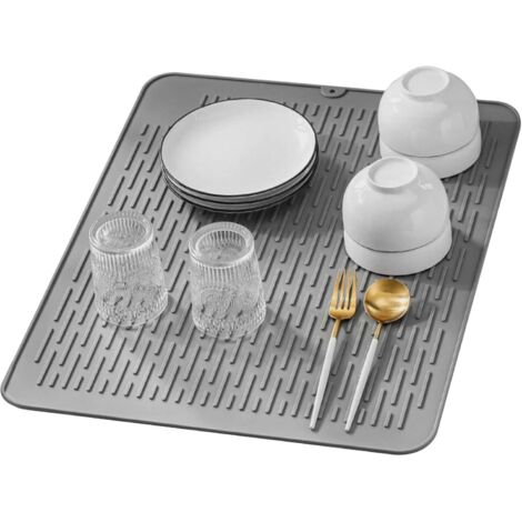 Tapis égouttoir, résistant à la chaleur et antidérapant, tapis d'évier de cuisine, lavable en machine, 40 x 30 cm (gris). (1/5)