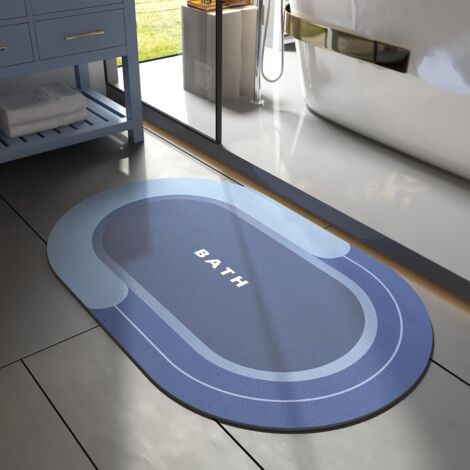Tapis de Bain diatomite,antidérapant Absorbant Tapis en Terre de diatomée,séchage Rapide pour Sol Salle de Bain Douche Tapis, (bleu foncé, 60x40cm)