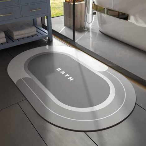 Tapis de Bain diatomite,antidérapant Absorbant Tapis en Terre de diatomée,séchage Rapide pour Sol Salle de Bain Douche Tapis, (Gris, 60x40cm)