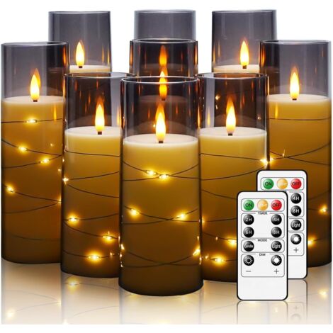 Bougies LED sans scintillement, alimentées par piles (9 pièces), LED acryliques, avec télécommande, parfaites pour la décoration intérieure (gris).