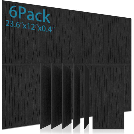 Lot de 6 panneaux acoustiques autocollants, panneaux isolants en polyester, panneaux muraux insonorisants haute densité, 60 x 30 x 1 cm, noir. (1/5)