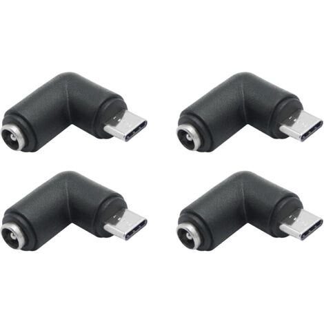 Adaptateur secteur 5,5 mm x 2,1 mm vers USB-C (lot de 4), connecteur coudé à 90° (DC 5521 femelle vers USB-C mâle), alimentation 5 V. (1/5)