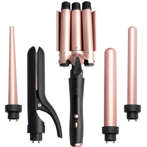 Ensemble de fer à friser 5 en 1 à trois têtes - Lisseur et fer à friser multi-barils détachables et combinables.