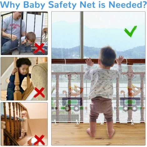 Filet De Sécurité Pour Enfants Et Animaux, 3m X 79cm, Protection Anti Chute Pour Escalier Et Balcon 97228529