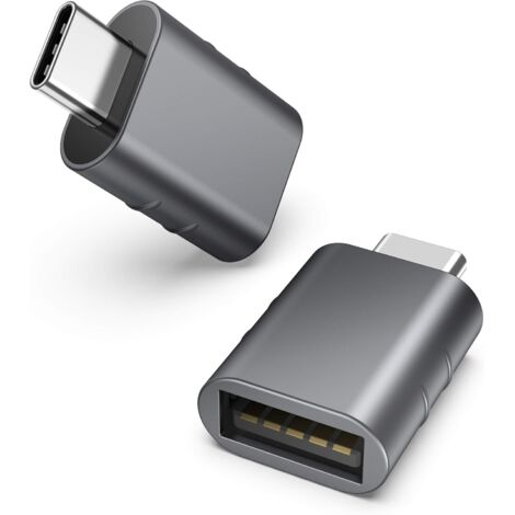 Adaptateur USB-C vers USB, lot de 2 adaptateurs USB-C mâle vers USB 3 femelle, gris. (1/5)