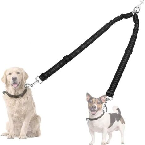 Laisse double pour chien, point d'attache réfléchissant rotatif à 360°, longueur ajustable, laisse double noire pour chien. (1/5)