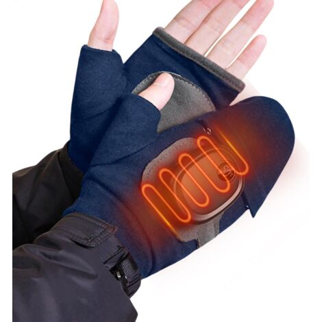 Gants chauffants USB unisexes sans doigts avec température réglable, adaptés à la conduite et aux environnements hivernaux (bleu, 14 x 9 cm).