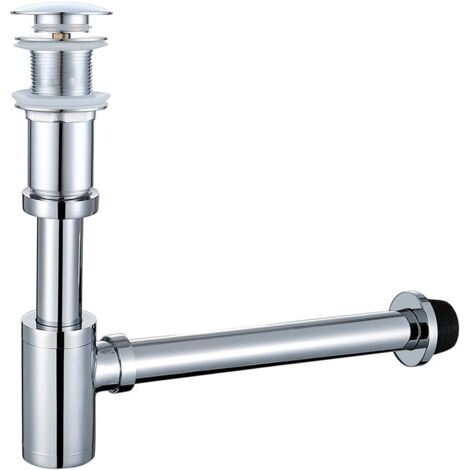 Siphon rond moderne en forme de P, en laiton, 1 1/4 pouce, avec un drain à ressort, sans trop-plein, chromage. (1/5)