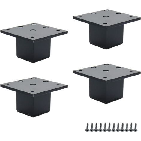Un ensemble de 4 pieds de meubles en métal, tubes carrés de 5 cm de haut, adaptés aux armoires, tables, canapés et lits (noir).
