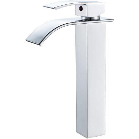 Robinet de lavabo haut avec effet cascade, mitigeur monocommande, adapté aux robinets de style moderne, électroplaqué.