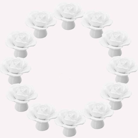 Fleur Rose Poignée de porte en céramique Commode Armoire de cuisine Placard Tiroir Poignées Lot de 12 pack,blanches. (1/5)