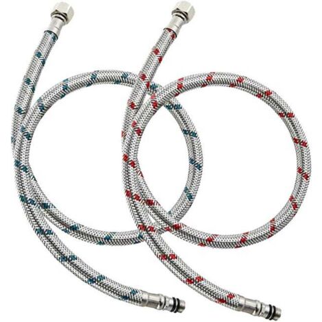 Lot de 2 tuyaux flexibles pour robinet de cuisine G3/8 x M10 x 80 cm, tube de raccordement flexible pour robinet de lavabo de salle de bain (1/5)