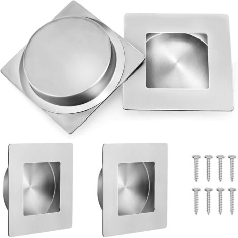 Poignées de porte encastrées, poignées carrées, acier inoxydable noir 201 (lot de 4, diamètre 50 mm, avec vis)