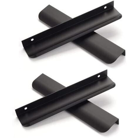Un ensemble de 4 poignées de porte de placard de cuisine dissimulées - noir mat - entraxe de 128 mm, longueur totale de 150 mm. (1/5)